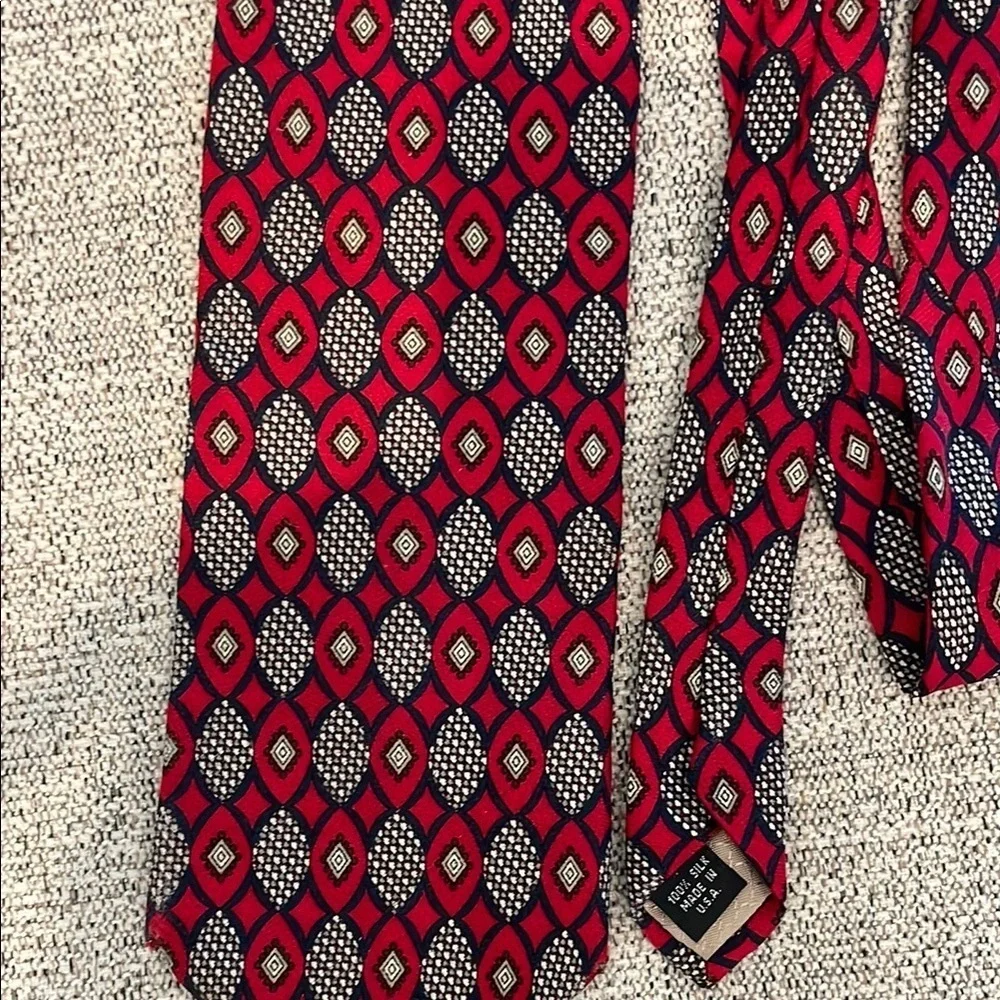 Pierre Balmain Red and Navy Geometric Pattern 100% Silk Tie